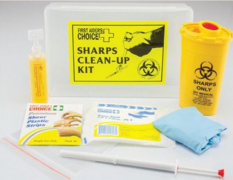 Sharps Clean Up Kit -Items required to dispose of needle